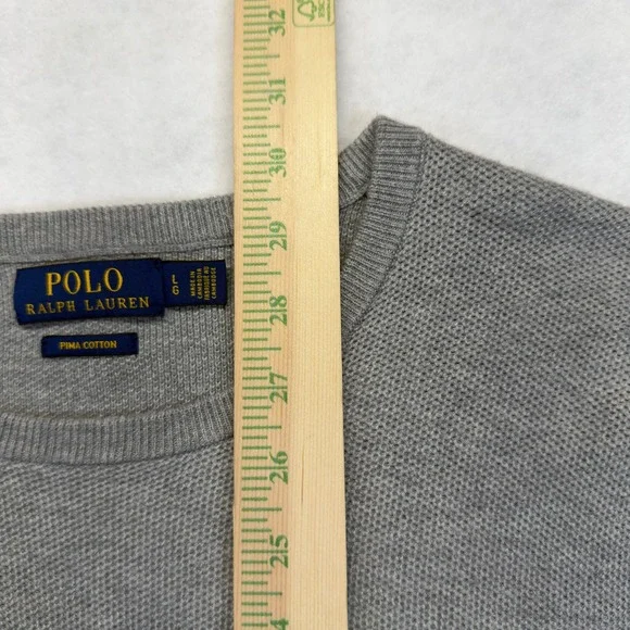 Polo Ralph Lauren Pima Cotton Sweater Men L Gray Crewneck Knit Pony Logo - Picture 6 of 8